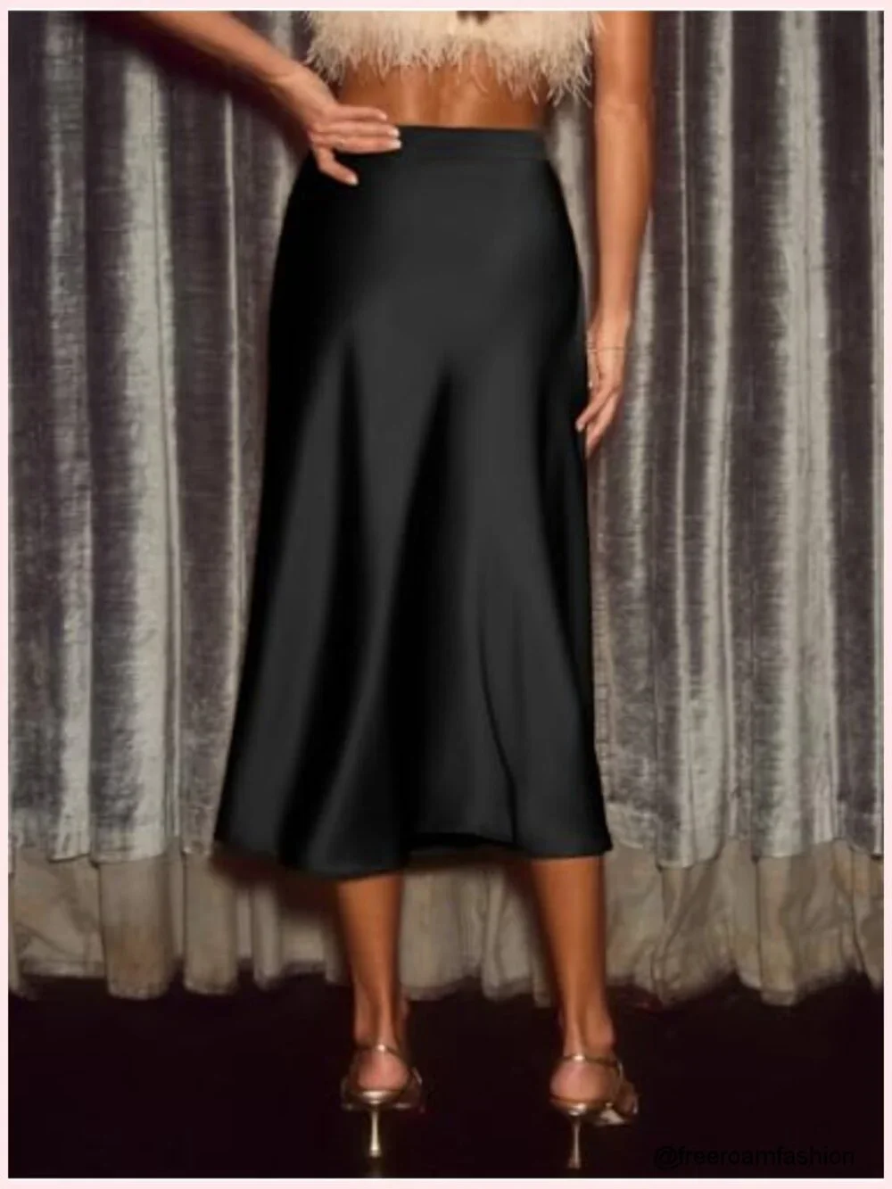 CUPSHE Women's Satin A-Line Midi Skirt High Waist with Hidden Side Zipper,